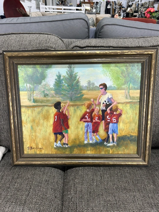 Framed Original Oil Painting of Youth Soccer Team