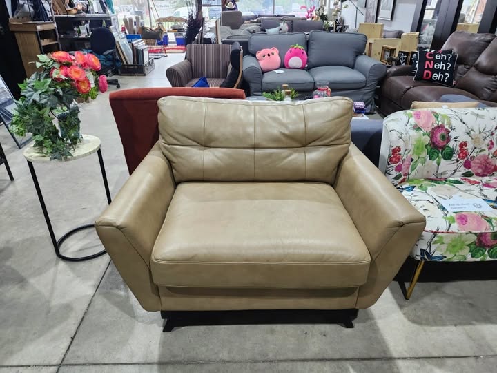 La-Z-Boy Beige Leather Chair & A Half