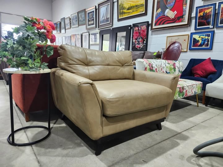La-Z-Boy Beige Leather Chair & A Half