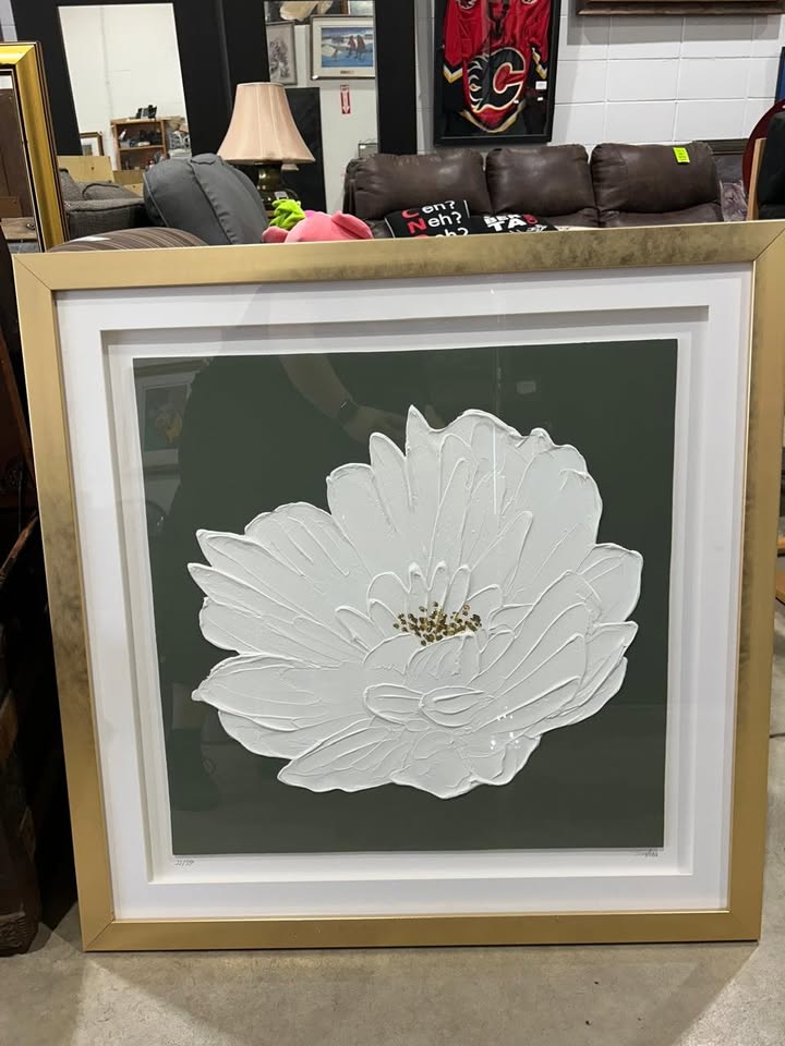 Large Framed White Flower Canvas Art