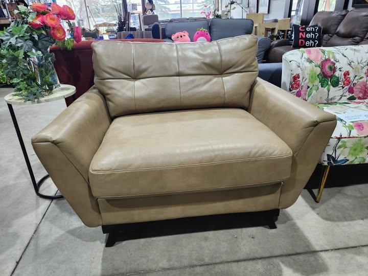 La-Z-Boy Beige Leather Chair & A Half