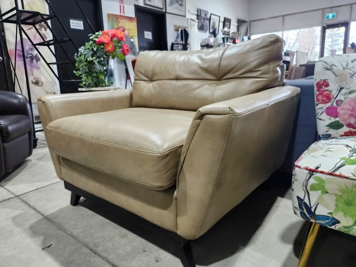 La-Z-Boy Beige Leather Chair & A Half
