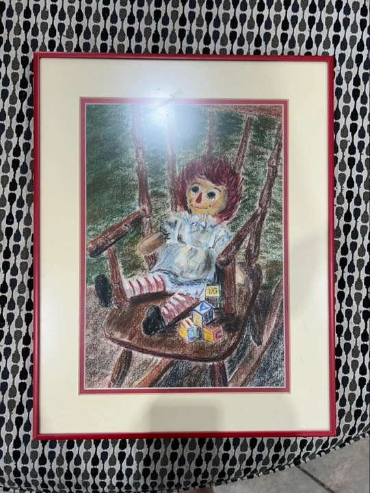 Framed Raggedy Ann Pastel Drawing