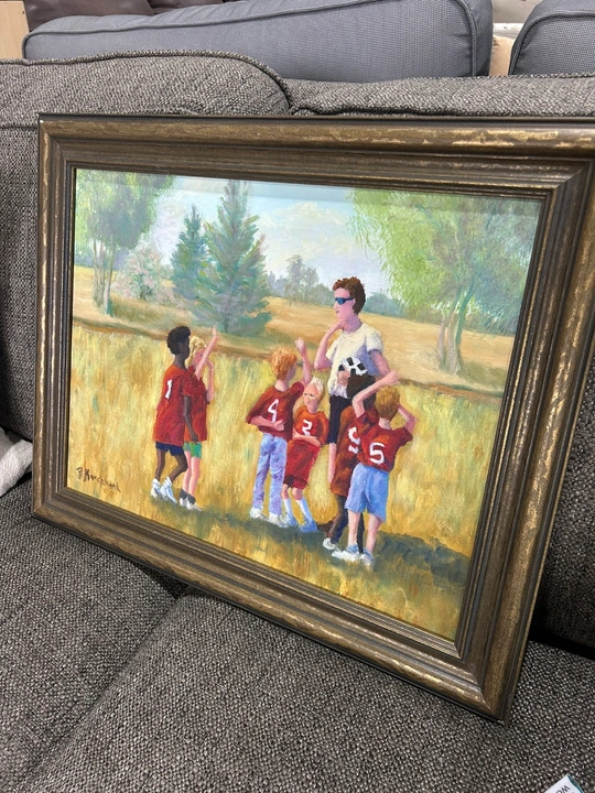 Framed Original Oil Painting of Youth Soccer Team