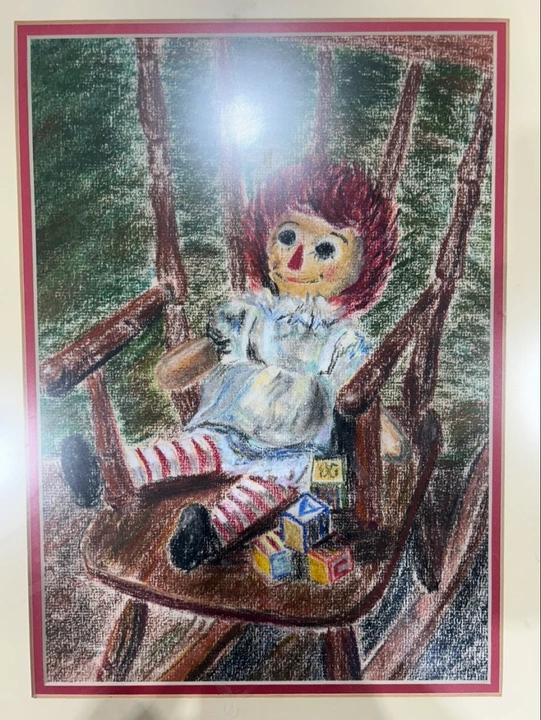 Framed Raggedy Ann Pastel Drawing