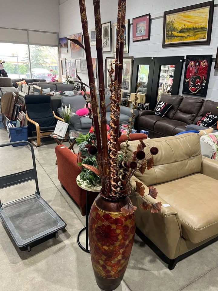 Large Decorative Floor Vase with Bamboo/Floral Arrangement