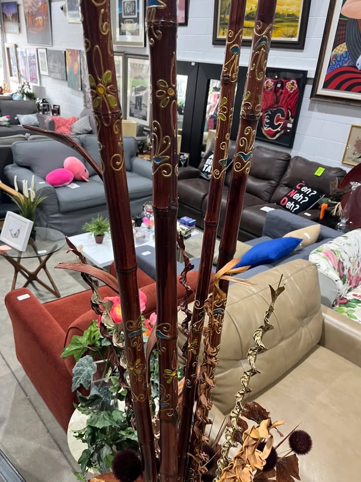 Large Decorative Floor Vase with Bamboo/Floral Arrangement