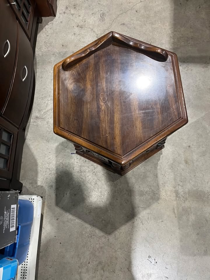 Vintage Hexagonal Wooden End Table