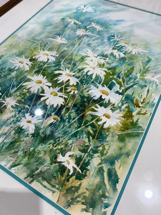 Framed Watercolor Daisy Painting