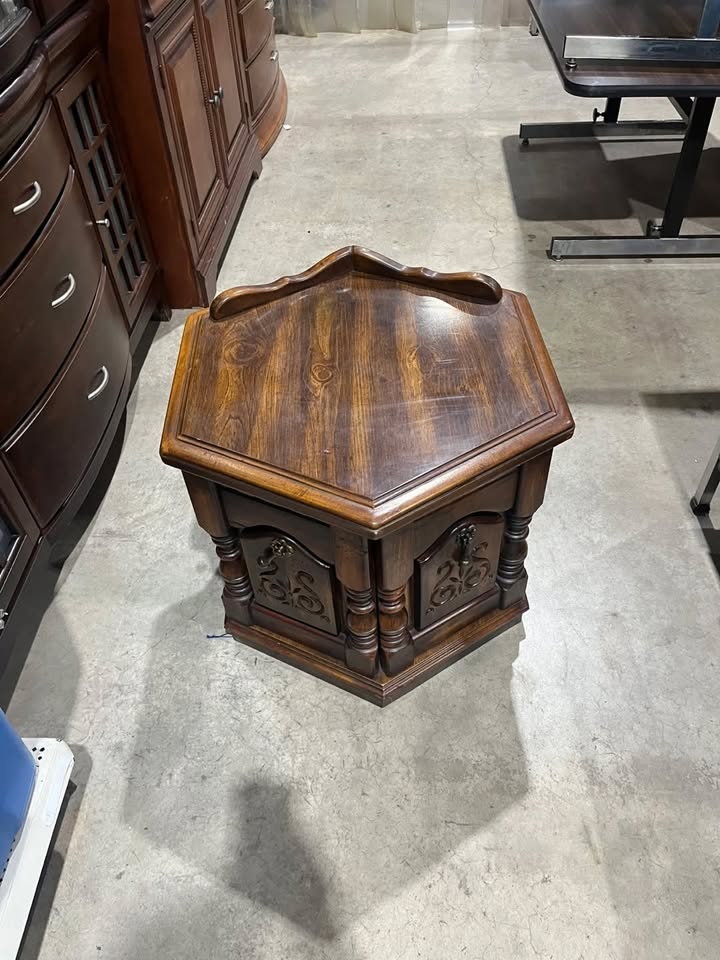 Vintage Hexagonal Wooden End Table