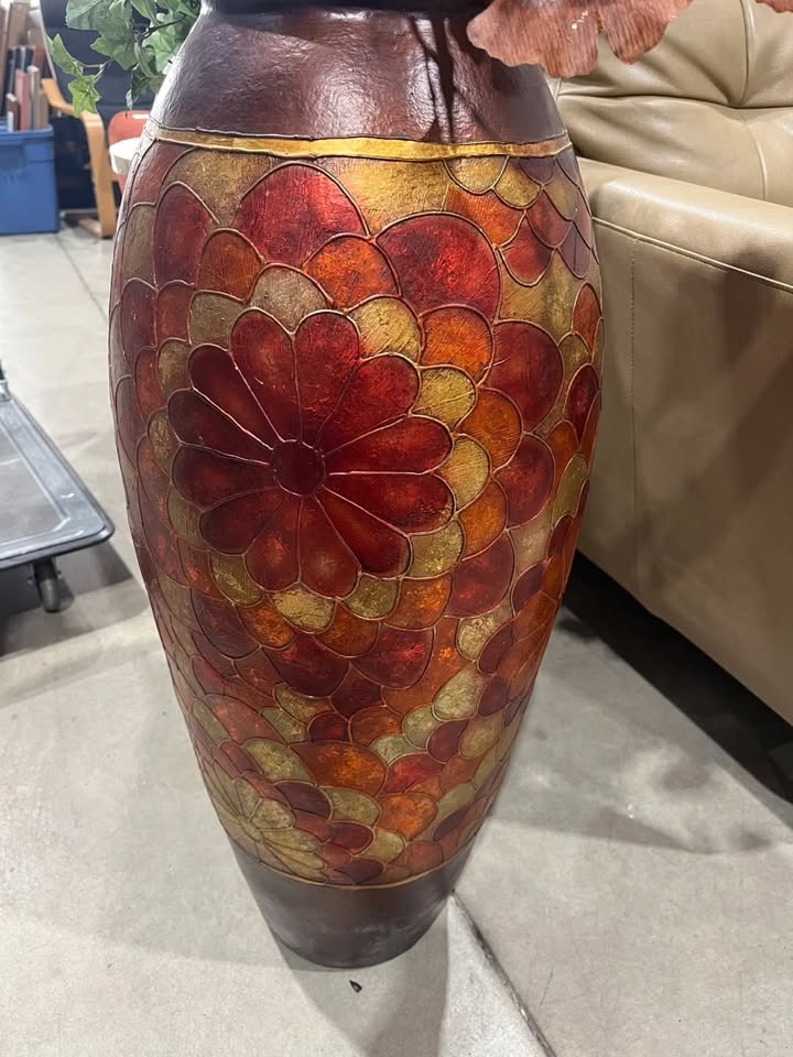Large Decorative Floor Vase with Bamboo/Floral Arrangement