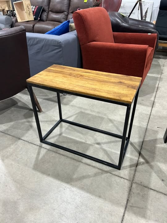Industrial Style Side Table - Wood Top & Metal Frame