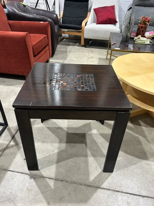 Square end table with mosaic inlay