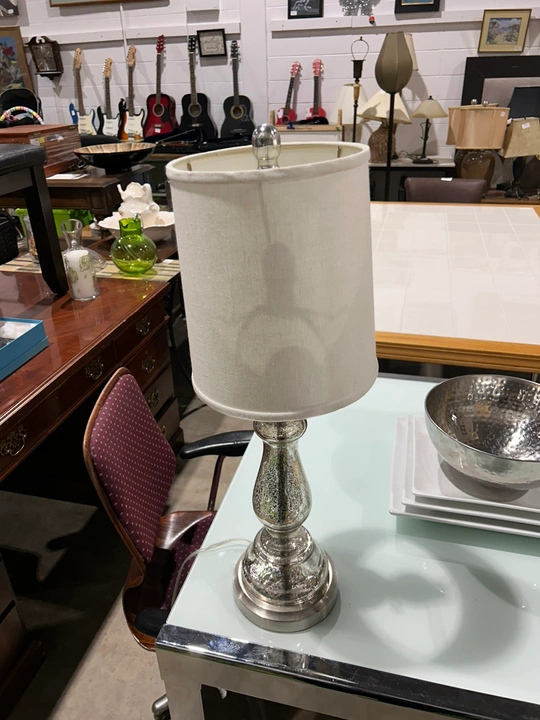 Silver glass table lamp with off-white shade