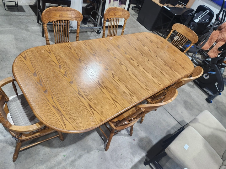 Oak Extendable Dining Table Set - 6 Chairs