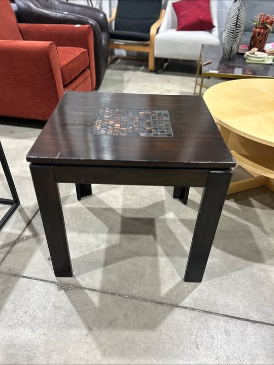 Square end table with mosaic inlay