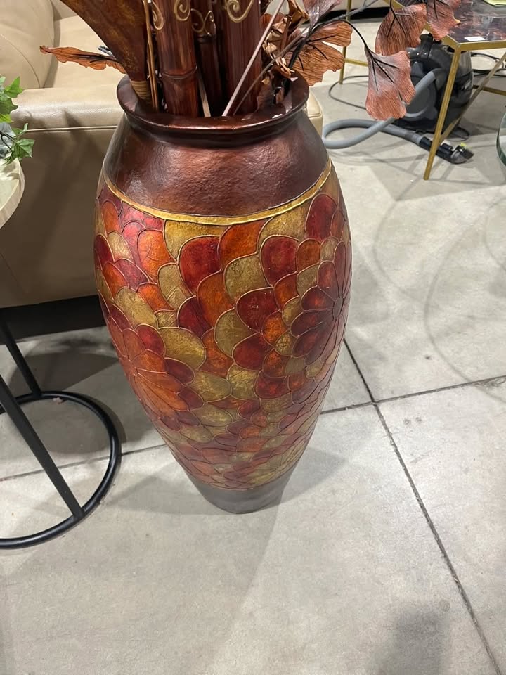Large Decorative Floor Vase with Bamboo/Floral Arrangement