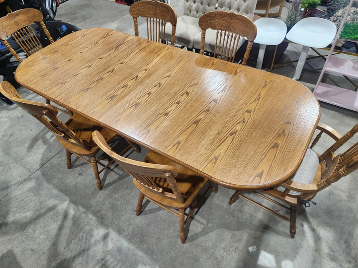 Oak Extendable Dining Table Set - 6 Chairs