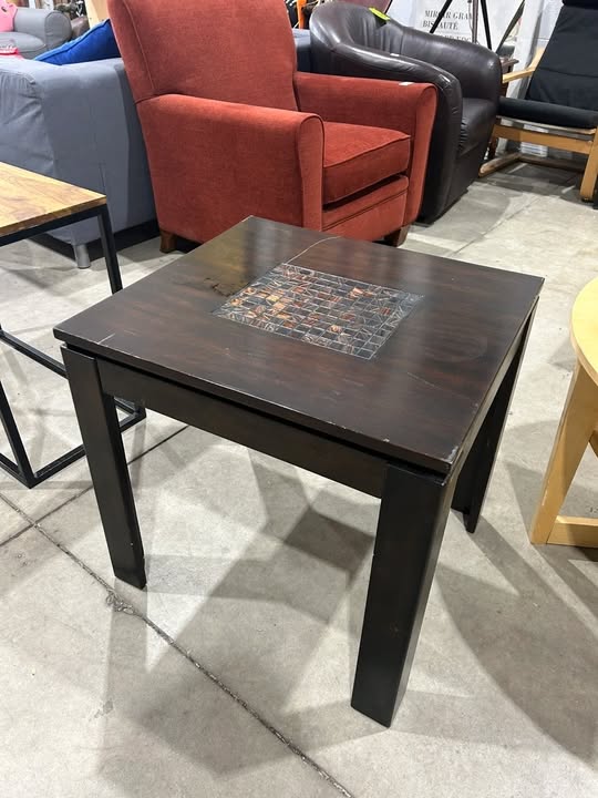 Square end table with mosaic inlay