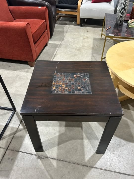 Square end table with mosaic inlay