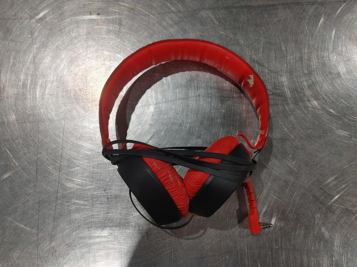 Red/Black Wired On-Ear Headphones with Microphone 3.5mm plug TestedWorking- Fair