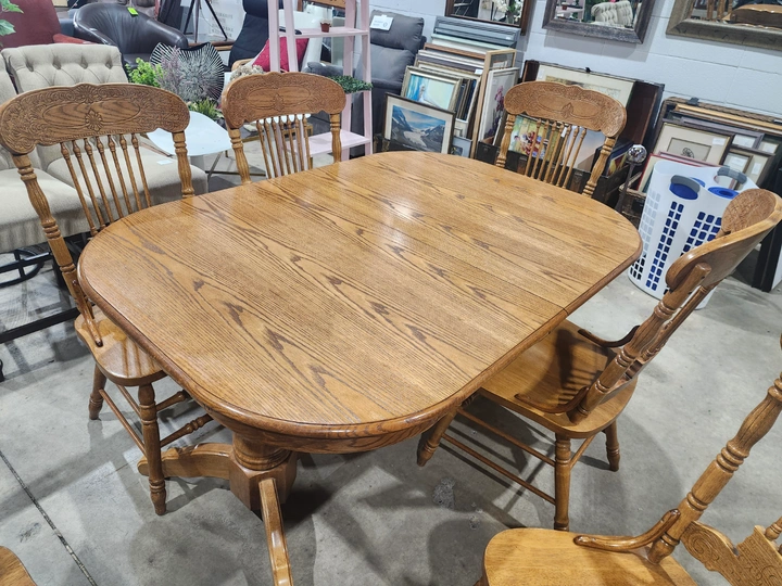 Oak Extendable Dining Table Set - 6 Chairs