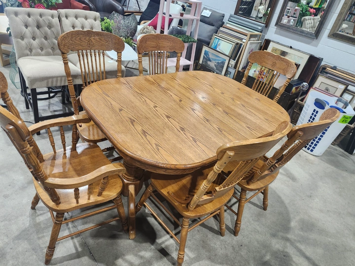 Oak Extendable Dining Table Set - 6 Chairs
