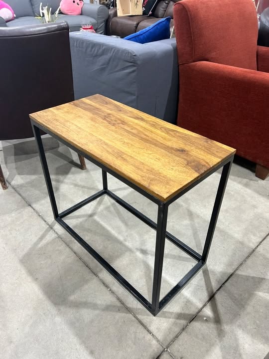 Industrial Style Side Table - Wood Top & Metal Frame