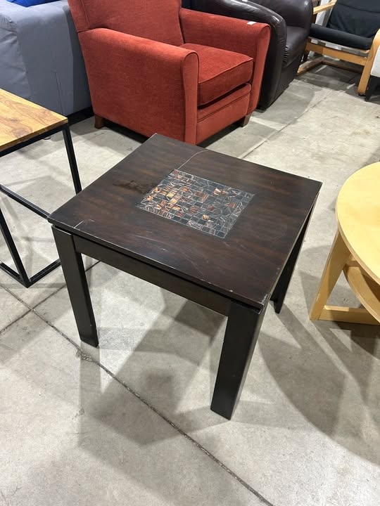 Square end table with mosaic inlay