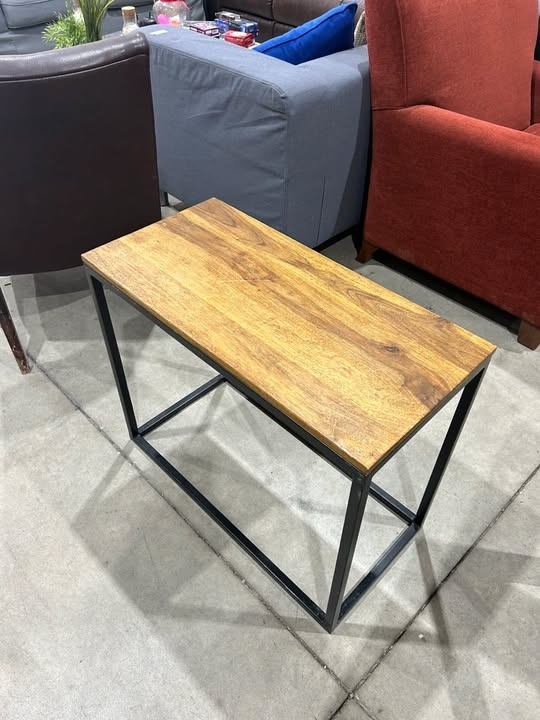 Industrial Style Side Table - Wood Top & Metal Frame