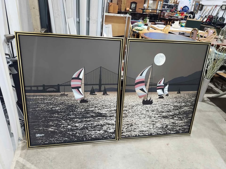 Vintage 70s framed prints - Sailboats on San Fran Bay