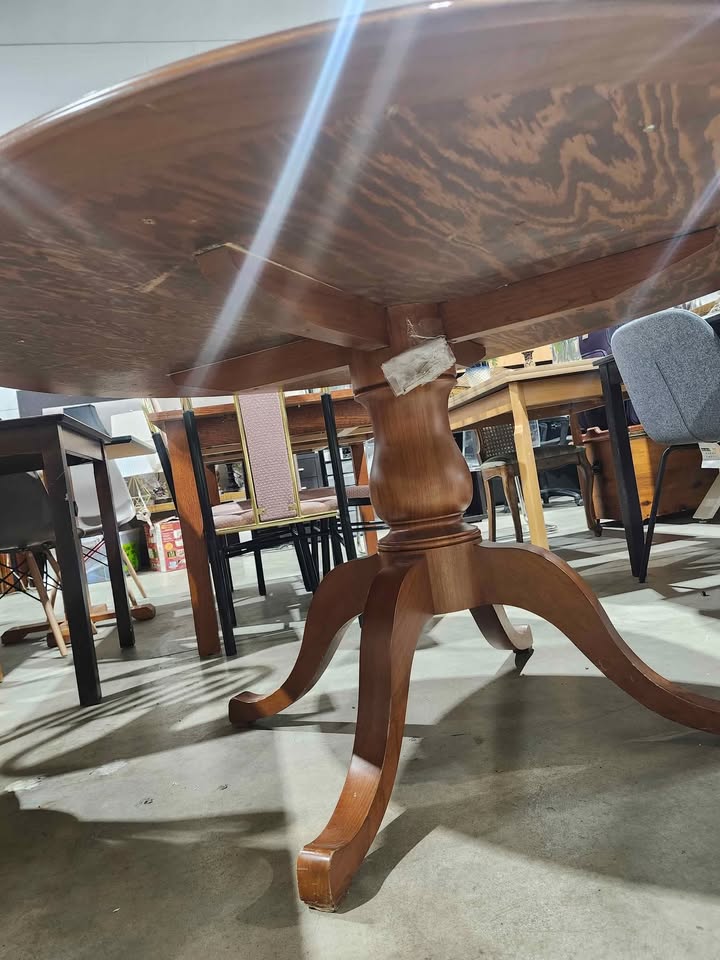 Large Round Wooden Dining Table with Pedestal Base