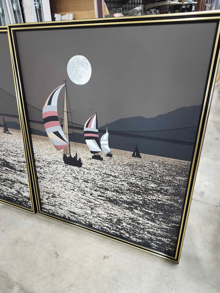 Vintage 70s framed prints - Sailboats on San Fran Bay