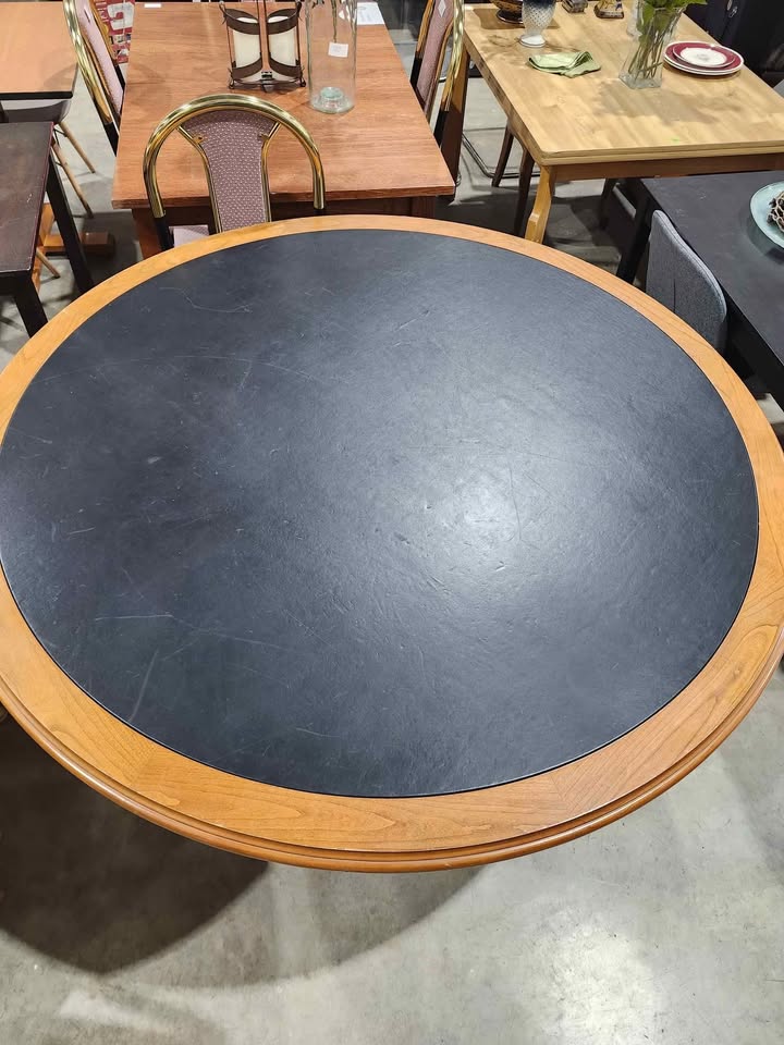 Large Round Wooden Dining Table with Pedestal Base
