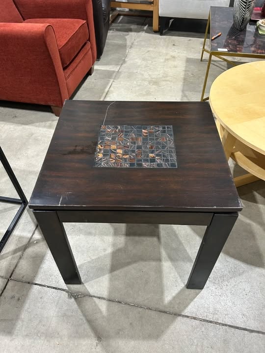 Square end table with mosaic inlay