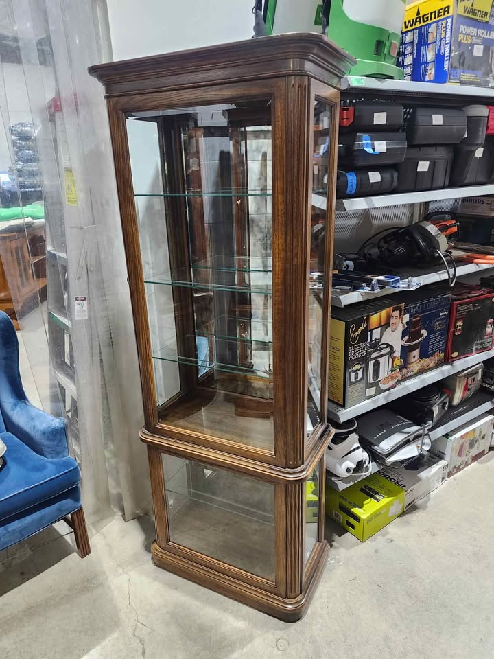 Wooden Curio Cabinet with Glass Shelves