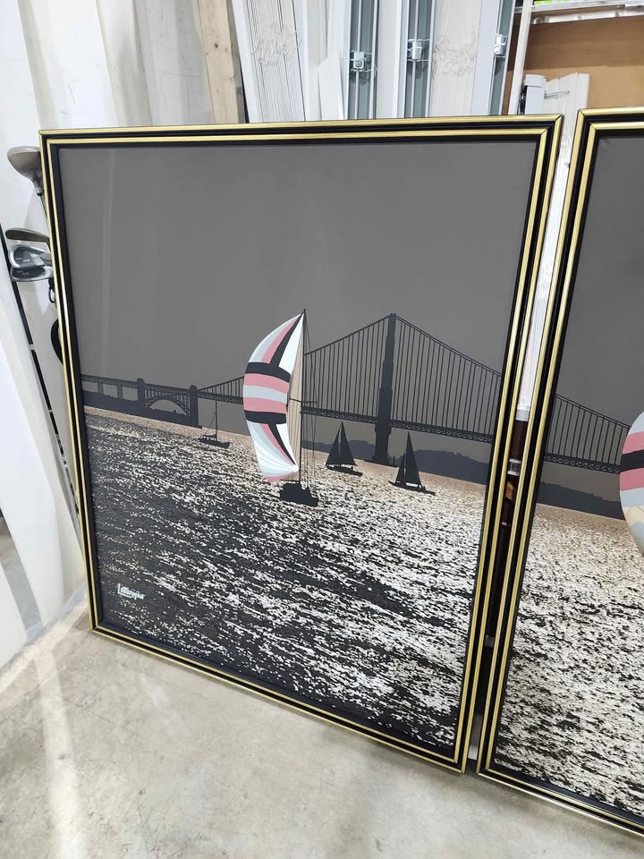 Vintage 70s framed prints - Sailboats on San Fran Bay