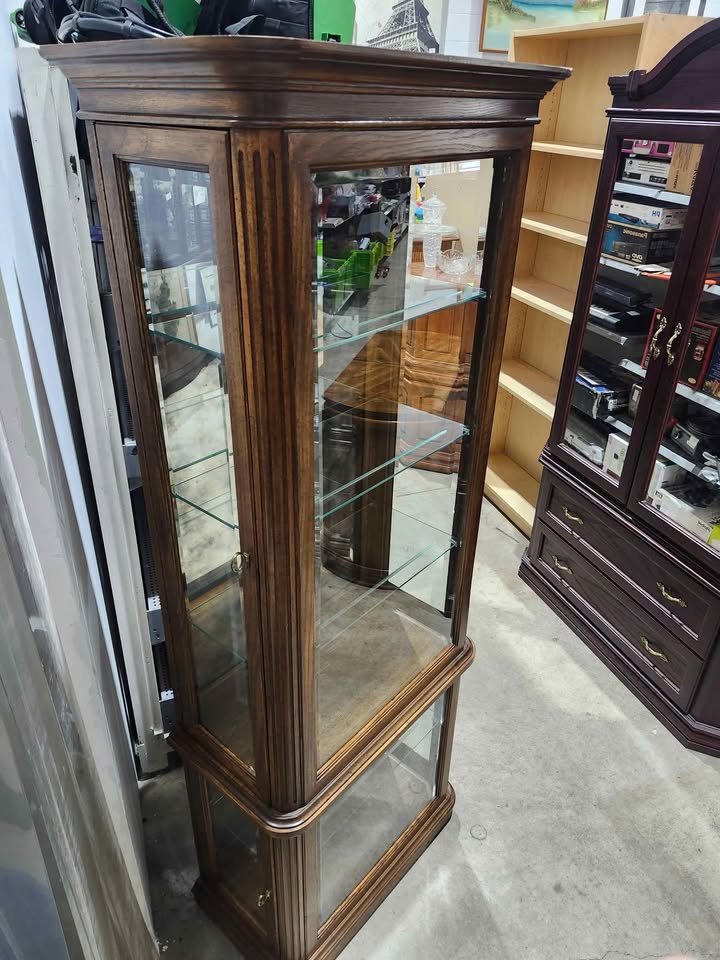Wooden Curio Cabinet with Glass Shelves
