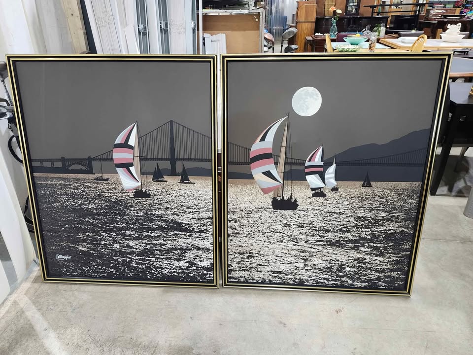 Vintage 70s framed prints - Sailboats on San Fran Bay