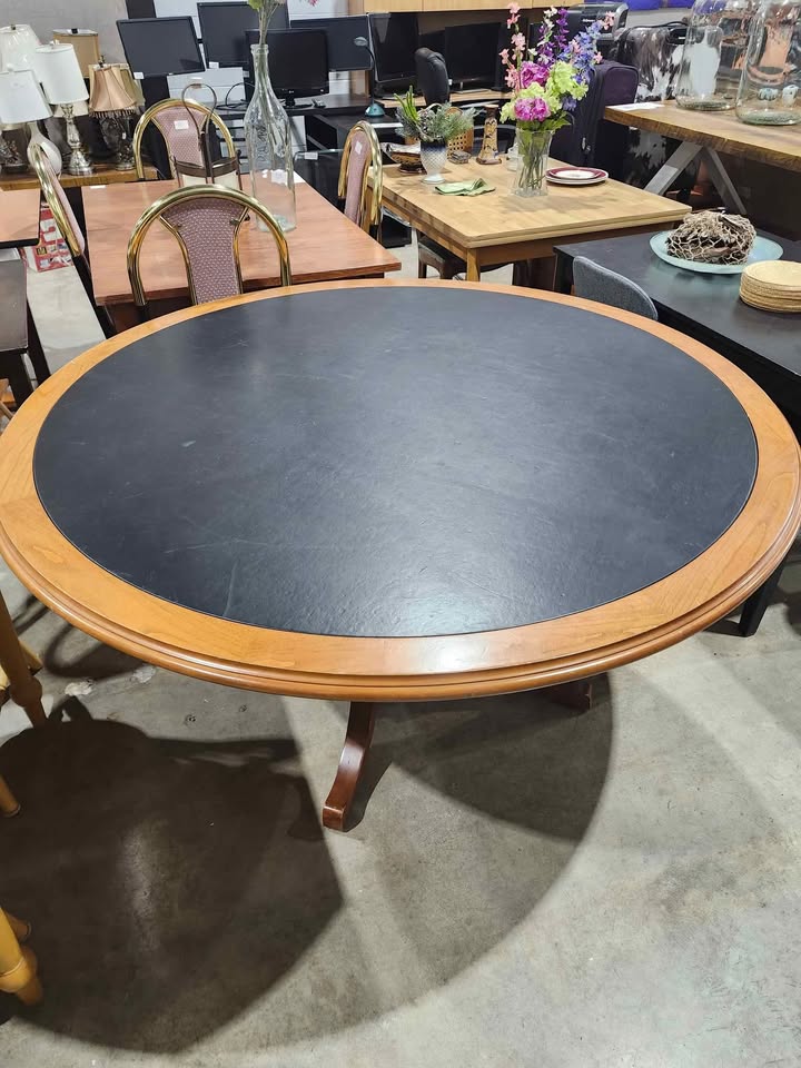 Large Round Wooden Dining Table with Pedestal Base