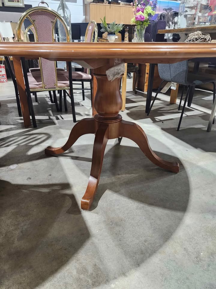 Large Round Wooden Dining Table with Pedestal Base