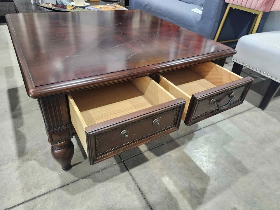 Dark Wood Coffee Table with Two Drawers