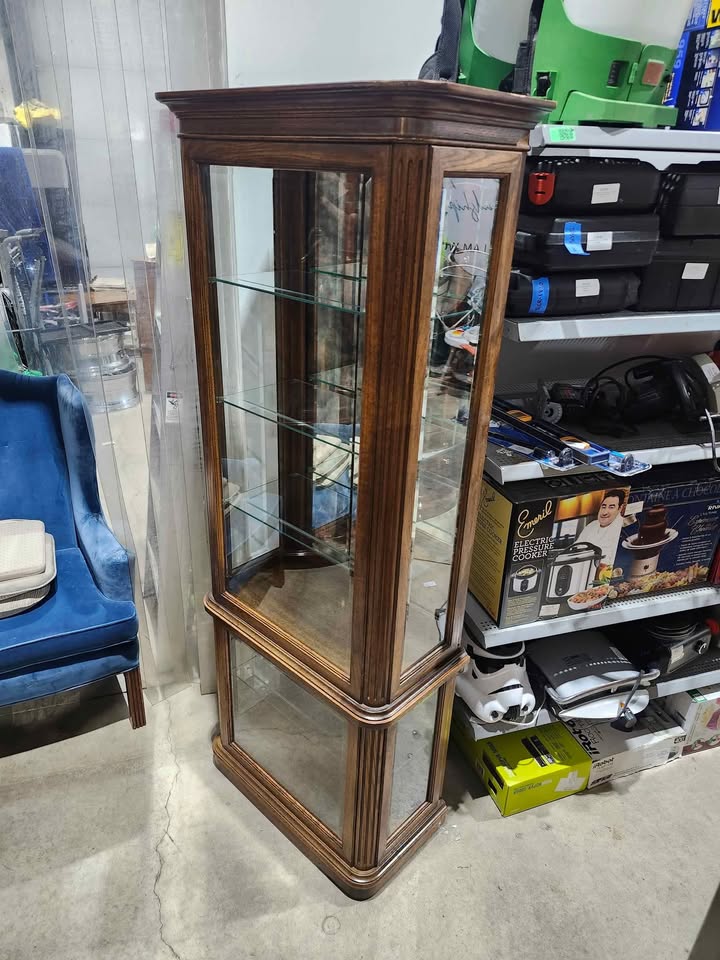 Wooden Curio Cabinet with Glass Shelves