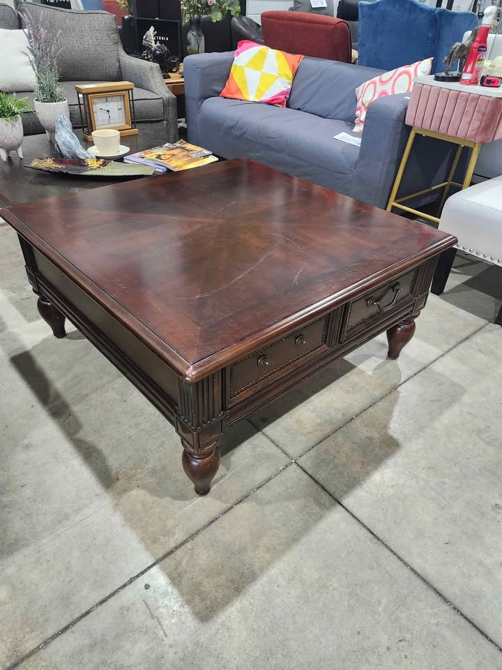 Dark Wood Coffee Table with Two Drawers
