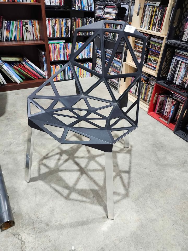 Geometric Design Black Chair with Silver Legs