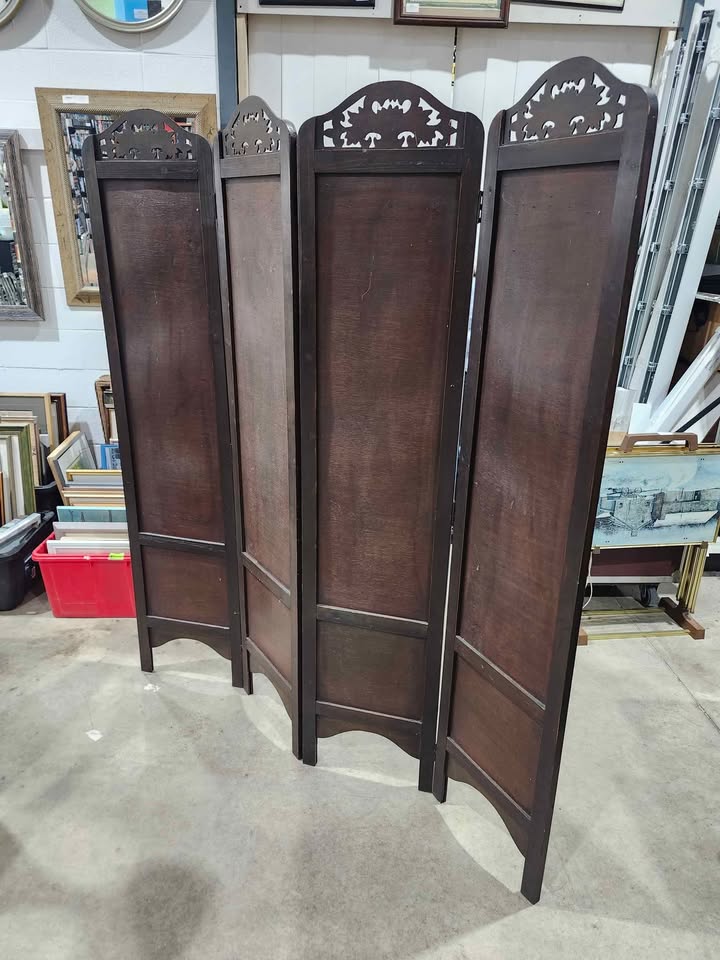 Four-panel Hand Woven Wooden/Metallic Room Divider
