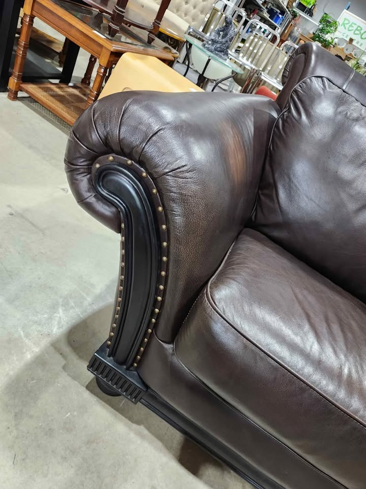Brown Leather 3-Seater Couch