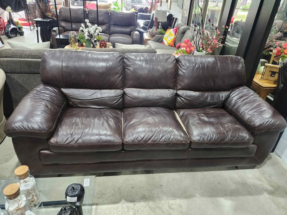 Brown Faux Leather 3-Seat Sofa