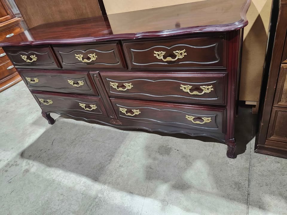 Burgundy Wooden Dresser with Gold Handles