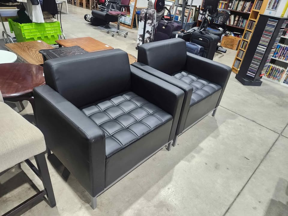 Black Faux Leather Armchair - 2 Available